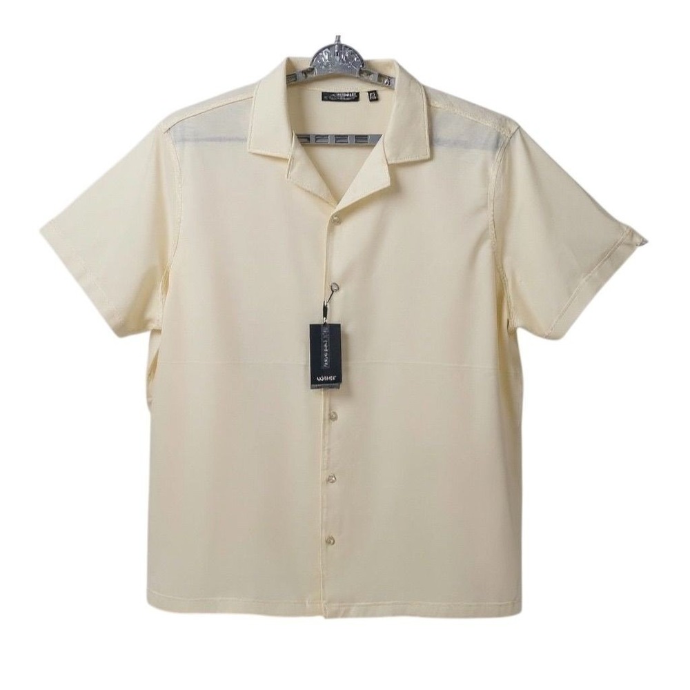 NEW MURANO LIQUID LUXURY Mens‎ LT Cream Short Sleeve Camp Button Up Shirt